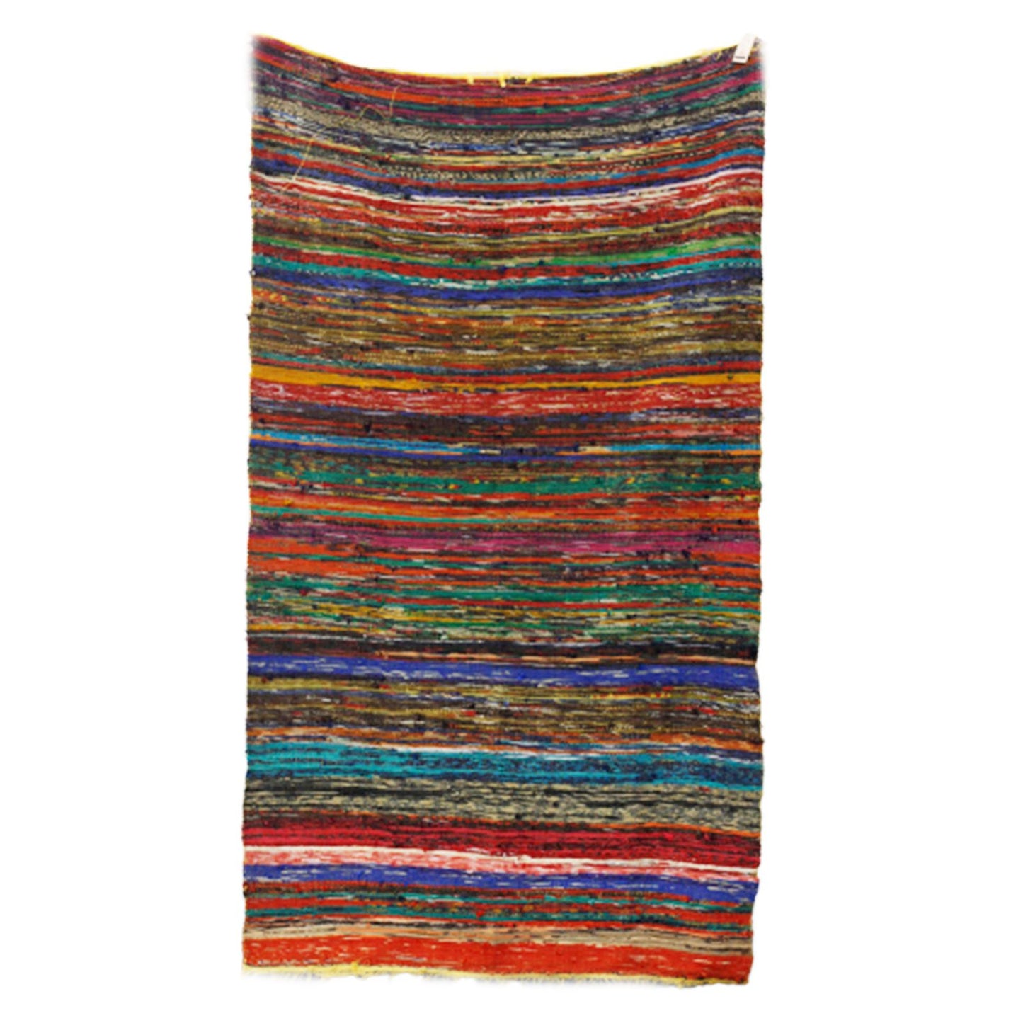 Full rug shown hanging vertically to display full pattern and size.
