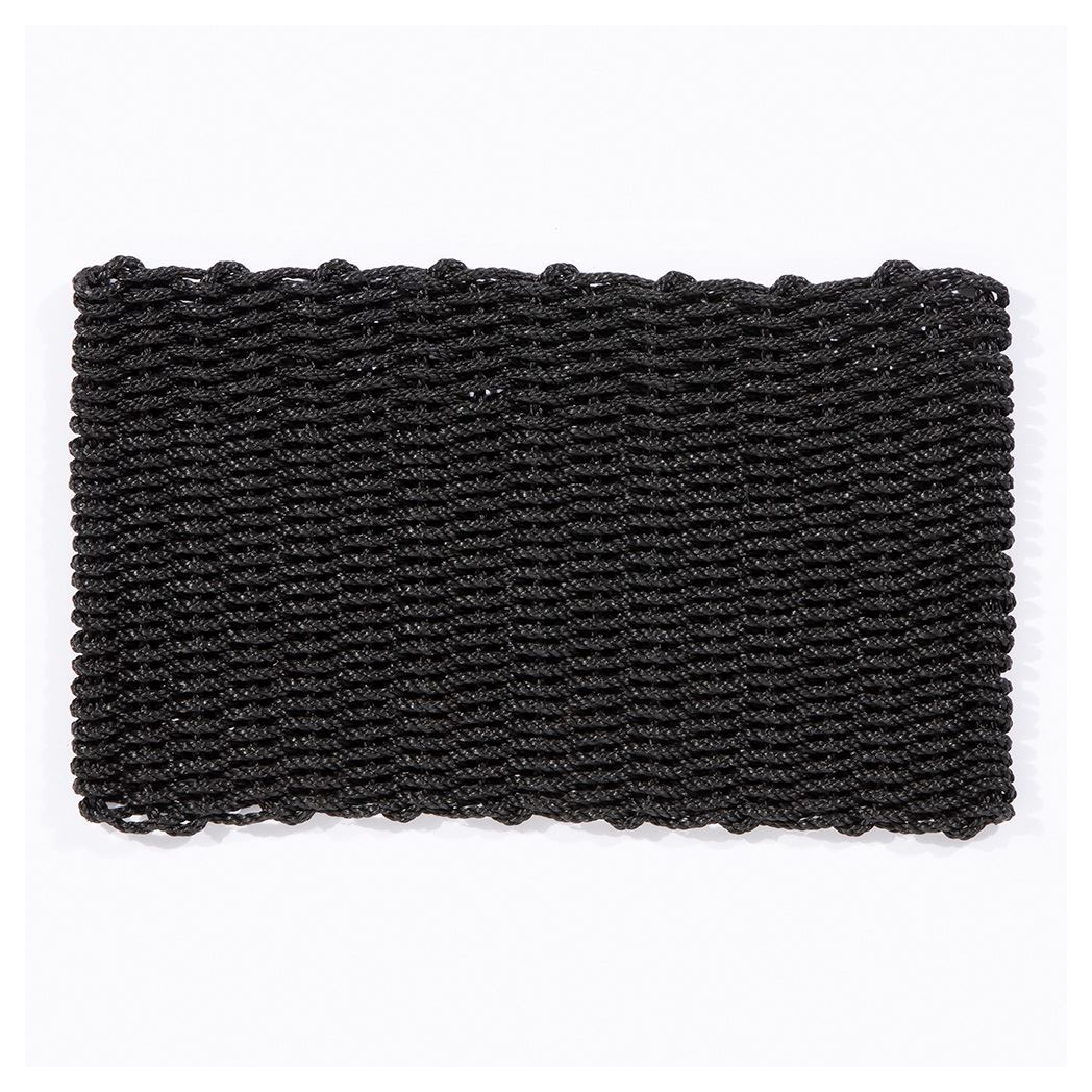 Overhead view of full rectangular charcoal braided doormat, 45x75cm.