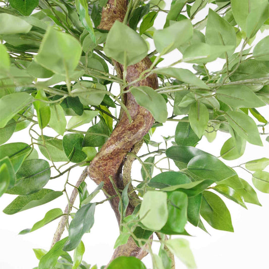 Detailed view of textured artificial ficus leaves and natural vein patterning.