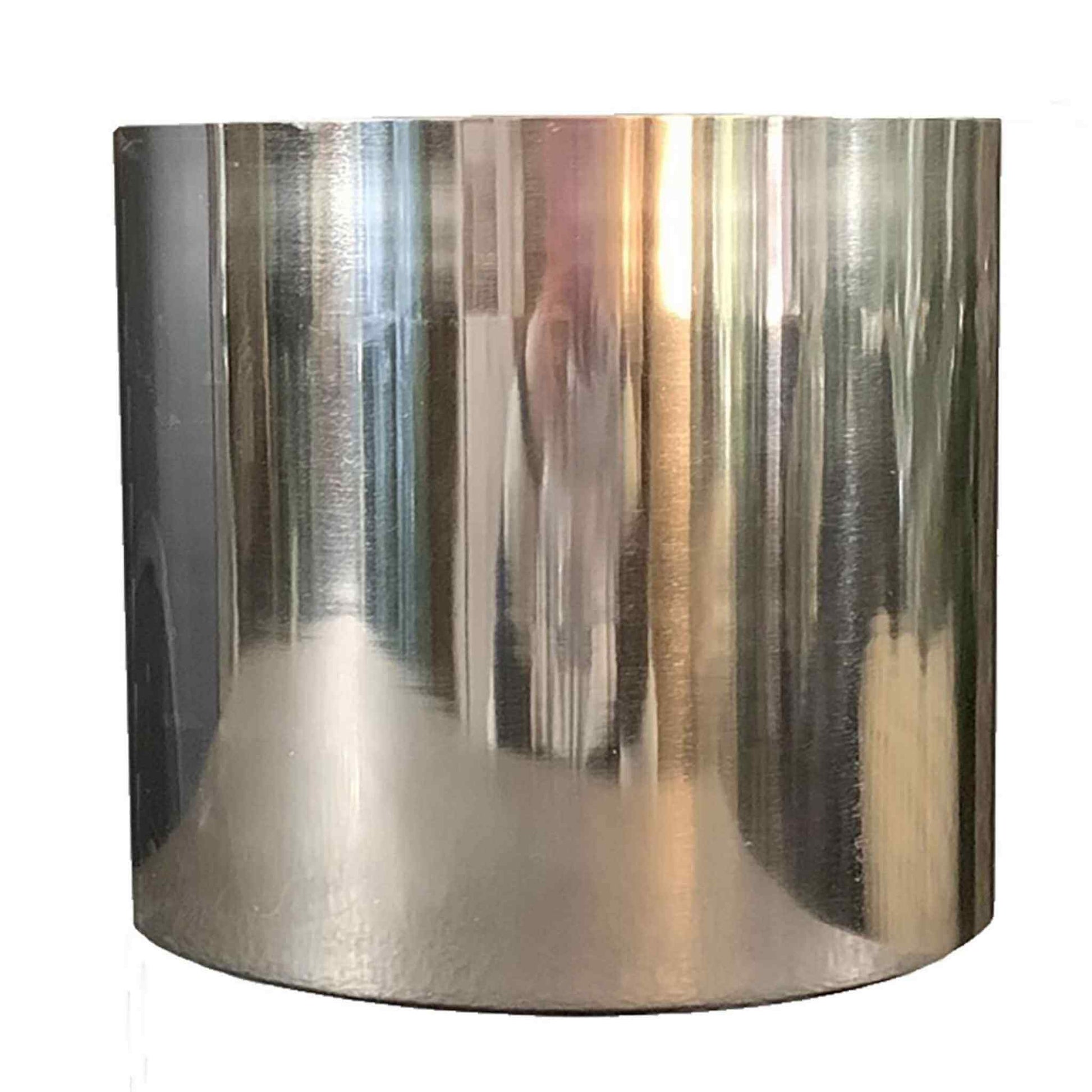 Metal planter with a polished silver finish, cylindrical shape, 20 x 18cm, displayed on a plain white background.