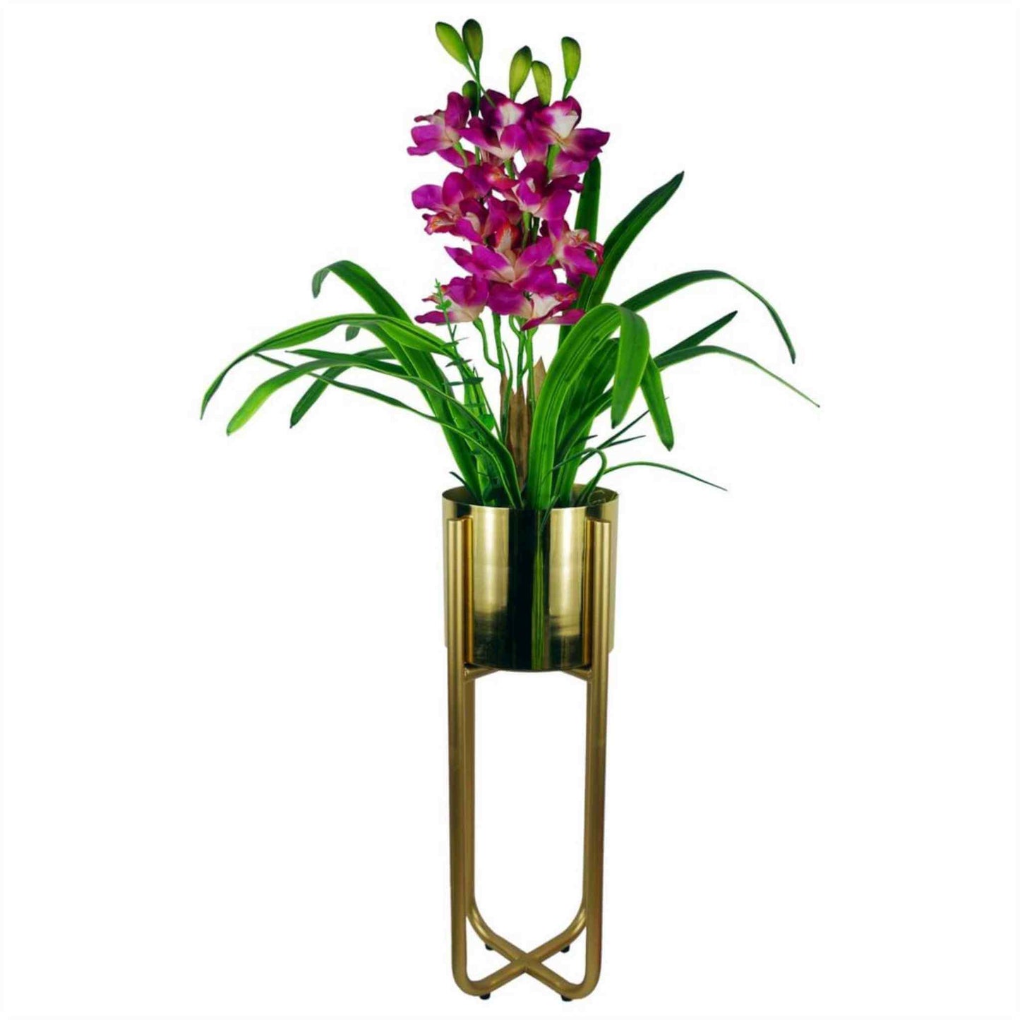 Tall Gold Stand with Gold Metal Planter – 62cm x 18cm