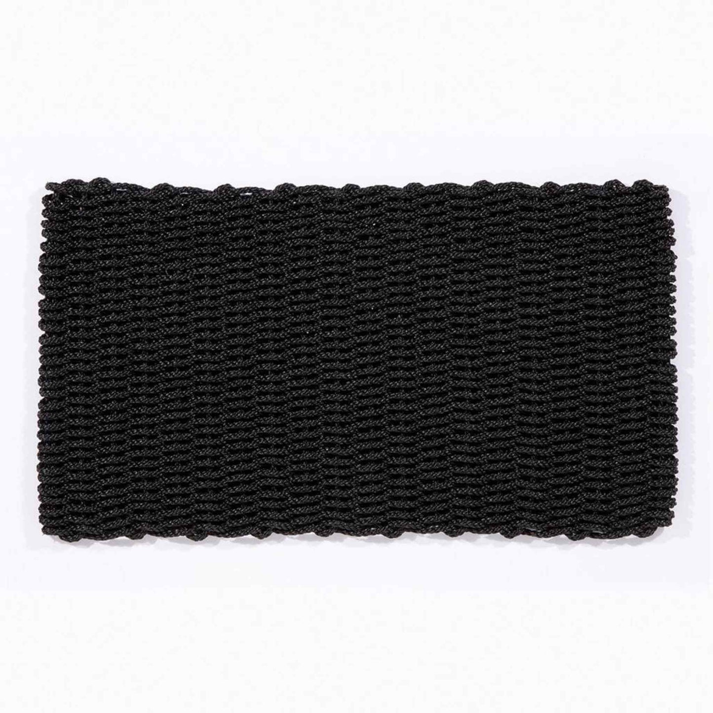 Full overhead shot of rectangular black‑charcoal rope doormat, 55x100 cm size.